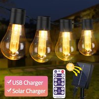 Solar-Lichterkette für den Außenbereich, wasserdichte LED-USB- und solarbetriebene Außen-Lichterkette mit Edison-Glühbirnen, bruchsichere Terrasse