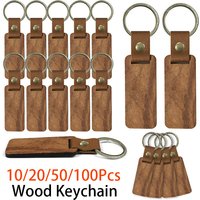 10-100Pcs DIY Souvenir Keyring Leather Sublimation Blank Wooden Key Chains Keychain