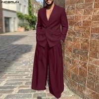 INCERUN Men Sets Solid Color Elegant Streetwear Long Sleeve Double Breasted Blazer & Pants Two Pieces Sets Men's Casual Suits
