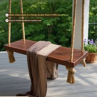 Outdoor Swing Garden Hanging Chair Hammock Two Person Heavy Duty Steel Frame Canopy Waterproof Portable Padded Seat Wood