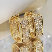 Huitan Korean Fashion Paved CZ Hoop Earrings for Women Metal Silver Color/Gold Color Simple Versatile Girls Earrings Hot Jewelry