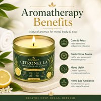 Citronella Aromatherapy Candle 60g โ Fresh Citrus Scent, Stress Relief, Mood Uplift, Home Spa Ambience, Clean Burn, Portable Tin