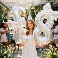 40Inch Transparent Iridescent Digital Number Balloon Gradient Bow Knot Balloon Set for Adults Girls Birthday Decoration Supplies