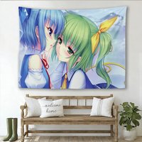 Touhou Project Cirno & Daiyousei Tapestry, Anime Wall Hanging, Pastel Sky Room Decor