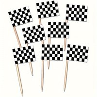50pcs, Checkered Racing Flag Party Food Topper For Race Car Party toothpick flag Cupcake Topper Cupcake Decor Theme Party