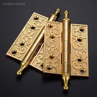 2PCS Brass Carved Hinges Household Hardware Accessories Lock Accessories Old Style Door and Window Hinges Bathroom Door Hinge
