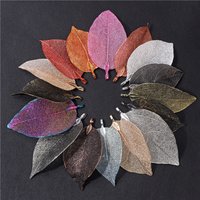 Fashion Real Leaves Long Pendant Electroplated Alloy Muticolor Leaf Charms For Bohemian Jewelry DIY Necklace Earrings 5pcs/lot