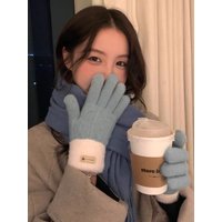 AliExpress NONE Women's Thickened Five-Finger Touchscreen Plush Knitted Gloves for Autumn and Winter, Warm and Suitable for Cycling