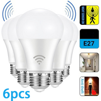 6pcs Radar Motion Sensor Light Bulb 220V 110V E27 LED Lamp Smart Infrared Bulb 6W 9W 12W 15W 18W 20W Working in Night Darkness