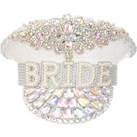 Handmade Sequined & Beaded White Luxury Rhinestone Bridal Hat Wedding Accessories Women Gothic Rave Party Club Wear Cosplay Prop