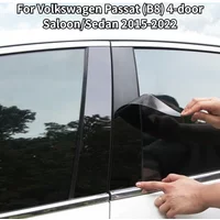 For Volkswagen Passat B8 4-Door Sedan 2015-2022 6PCS Glossy Black B C Pillar Stickers Window Center Post Trim Auto Styling