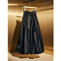 2026 Spring New Arrival French High-waisted Bow Acetate Satin Bubble Hem Midi Skirt Elegant & Versatile Casual Dress
