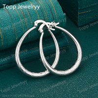 925 Sterling Silver 30mm Exquisite Water Drop Wave Earrings Fashion Charming Wedding Gift Jewelry for Women