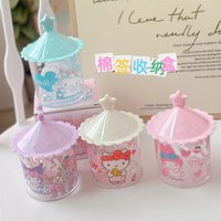 Sanrio Kuromi Desktop Cotton Swab Storage Box with Lid Storage Box Round Desktop Small Box Transparent Cotton Swab Tube Case