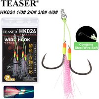 TEASER 2pc/bag Teflon Coated Corrosion Resistant UV Luminous Wire Assist Jig Hooks for Offshore Boat Fishing