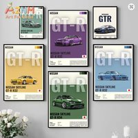 AZNM Nissan Skyline GTR R32 R34 JDM Legend Canvas Wall Art, Single Unframed Print, Japanese Sports Car Classic Poster For Automo