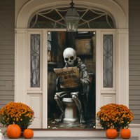 2D house numbers, Halloween skull decoration, skull door cover, Halloween bathroom background, Halloween interior decoration