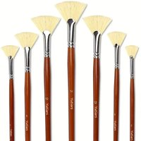 7/14pcs Fan Artist Bristle Paint Brush Set Natural Hog Bristle Hair Anti-Shedding Brush Tips Long Wooden Handle For Acrylic