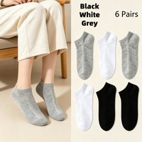 6Pairs Disposable Travel Ankle Socks,Black White Grey Solid Breathable Low Cut Socks,Sweat Absorb Non-slip Unisex Daily Sports H