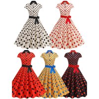 Hebe Elegant 80s Hong Kong Style Vintage Polka Dot Party Dance Performance Dress Waist Cinched Full Skirt Dress