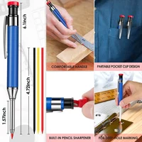 2.8mm Metal Solid Carpenter Mechanical Pencil Set with Sharpener Lead Core Deep Hole Construction Marking Scriber Tool Supply
