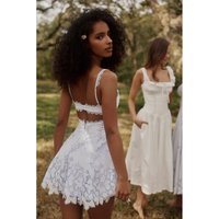 Elegant Backless Lace Trim Embroidery Suspender Dress Spring Summer Fashion Advanced Fabric Slim Fit Sexy Design