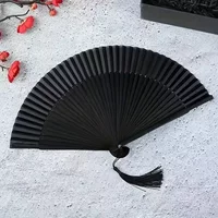 Vintage Black Bamboo Folding Fan – Handmade Retro Chinese/Japanese Style, 21.01 cm, Lightweight & Durable