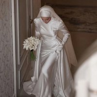 Luxury Muslim Mermaid Wedding Dresses with Detachable Train Long Sleeve High Neck Satin Formal Bridal Gown Customized
