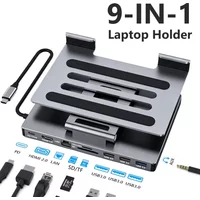 KEBIDUMEI 9 in 1 USB C Hub Foldable Docking Station Type-C to Gigabit RJ45 HDTV 4K PD100W Stand Computer Accessories For Laptop