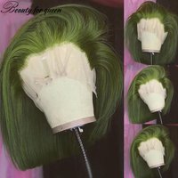 Short Bob Wig Dark Green Colored 613 Lace Front Human Hair Wigs For Woman Brazilian Remy Human Hair Wigs Pre Plucked 180% image 3