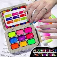 1pc Nine grid fluorescent pat gel transfer glue rainbow bright colors high saturation UV&LED nail polish adhesive salon DIY Y2K