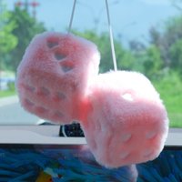 Lucky Plush Dice Pendant with Embroidery Dots & Heart Pattern Pink Soft Car Rearview Mirror Ornament Auto Interior Decoration
