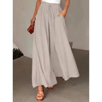 Lace Up Printed Women's Long Trousers Casual Pocket Women's Wide Leg Pants Fashionable High Street Bohemian Style Summer Daks