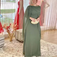 Simple Olive Green Chiffon Mother of The Bride Dresses for Women with Cape A-Line Floor-Length Formal Wedding Guest Gown