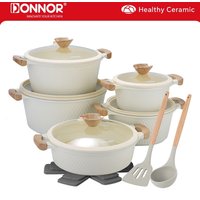 DONNOR 16 Pcs Nonstick Sauce Pans With Lid 5 Stackable Piece Cooking Pots Set Kitchen Ceramic Saucepan Dishwasher Safe JT519