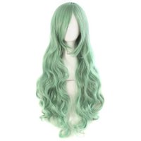 32" 80cm Long Synthetic Hair Wigs Spiral Curly Cosplay Costume Wig Gray Green