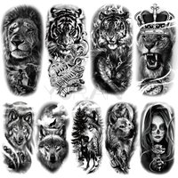 Large Lion Temporary Tattoos For Women Men Tiger Wolf Vampire Forest Flower Crown Compass Fake Tattoo Sticker Arm Body Tatoos