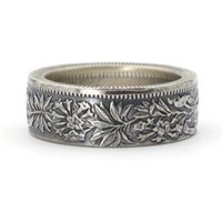 Buyee 925 Sterling Silver Male Big Ring Fine Carving Flower Ring Finger for Women Men Fashion Gray Fine Jewelry Circle Gift