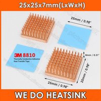 Copper 25x25x7mm Thick Base Pin Fins Heatsink Radiator Cooler With 3M 8810 Thermally Conductive Adhesive Heat Transfer Tape