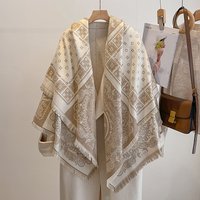 2025 Luxury Brand Winter Cashmere Scarf for Women - Retro Printed Shawl with Tassels, Warm Pashmina Wrap & Bandana Poncho