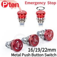 16/19/22mm Metal Emergency Stop Button Switch stainless steel waterproof mushroom head Rotation reset Anti-slip with lights PTEN