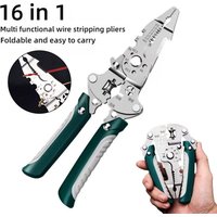 16-in-1 Multifunctional Pliers Crimper Cable Cutter Adjustable Automatic Wire Stripper Terminal Hand Tool with Foldable Design