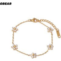 Stainless Steel 5-Petal Flower CZ Bracelet Waterproof Daisy Chain Bracelet | Minimalist Fashion Jewelry