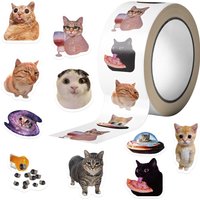 500PCS/Roll Adhesive Tape Cartoon Cute Cat Decoration Letter Seal Stationery Notebook Reward Sticker