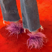 Romantic Purple Tassel Feather Heels Women Sandals Red Long Velvet Stiletto Silk Black Party Evening Cute Elegant Girls Shoes