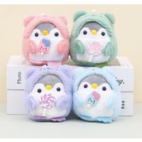 Cute Penguin hold icecream doughnut Doll Key Chain Girl Cartoon Car Creative Plush Key Chain Kawaii Lady Bag Accessories