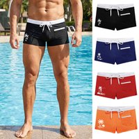 Men's Palm Tree Print Swim Trunks with Mesh Liner Zipper Pocket Summer Quick Dry Stretchy Swimming Shorts Swimsuit Swimwear