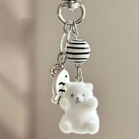 Flocking Cartoon Keychain Cute Seal Penguin Polar Bear Pendant Bag Decoration Keyring Car Key Holder Keychains Gift