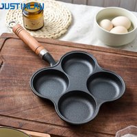 JUSTINLAU 2/4-Hole Cast Iron Omelette Pot Household Non-stick Flats-bottomed Egg Dumpling Pot Breakfast Egg Burger Frying Pan