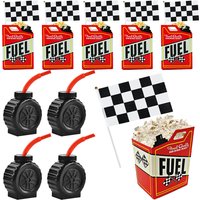 Race Car Tire Cups Race Car Fuel Can Popcorn Treat Boxes Checkered Racing Flag Kids Gifts Favors Racing Birthday Party Supplies